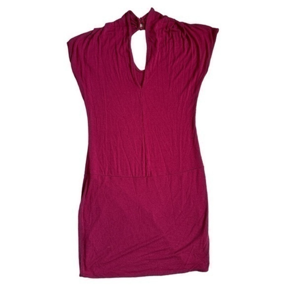 Sabora size large maroon dress, low cut front, cutout in back and brass buttons